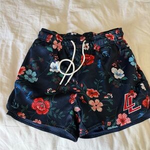 Berle Navy Floral Mesh Athletic Shorts with White Drawstring